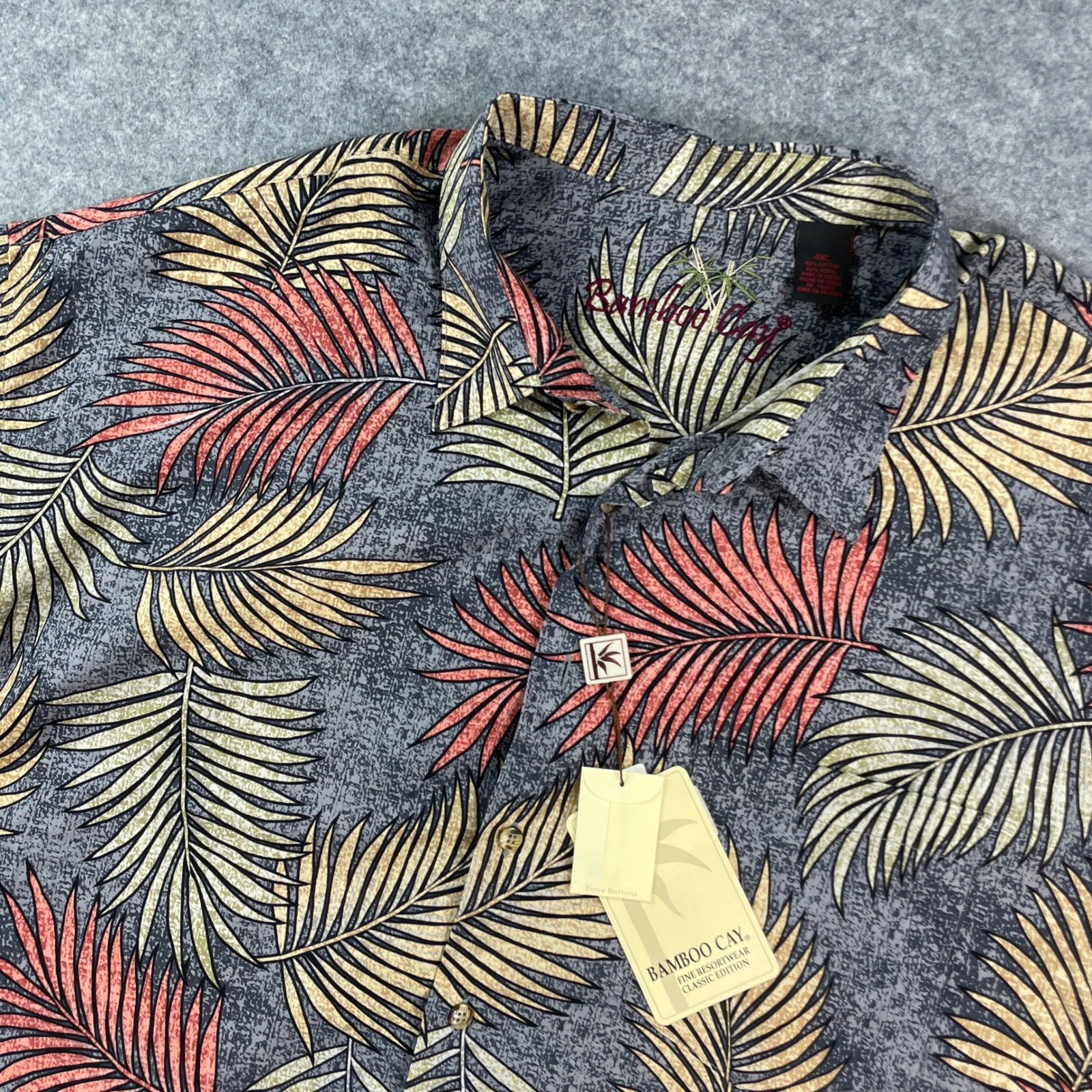 Cay Fine Resortwear Classic Edition Mens Button Up Shirt 4xl Gray Shor...
